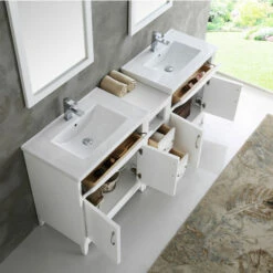 Fresca Cambridge 72" Antique Coffee Or White Double Sink Traditional Bathroom Vanity With Mirrors, Set Includes: (2) Base Cabinets, Side Cabinet, Countertop, (2) Sinks, (2) Faucets, (2) Mirrors, (2) P-Traps, (2) Pop-Up Drains And Installation Hardware -Allied Brass Shop fre fvn21 301230wh 4 s3