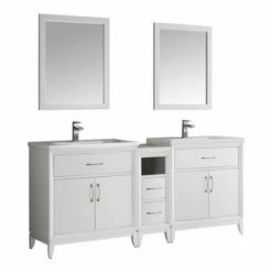 Fresca Cambridge 72" Antique Coffee Or White Double Sink Traditional Bathroom Vanity With Mirrors, Set Includes: (2) Base Cabinets, Side Cabinet, Countertop, (2) Sinks, (2) Faucets, (2) Mirrors, (2) P-Traps, (2) Pop-Up Drains And Installation Hardware -Allied Brass Shop fre fvn21 301230wh whitebackground s3