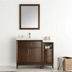 Fresca Cambridge 42" Antique Coffee Or White Traditional Bathroom Vanity With Mirror, Set Includes: Base Cabinet, Side Cabinet, Countertop/Sink Top, Faucet, Mirror, P-Trap, Pop-Up Drain And Installation Hardware -Allied Brass Shop fre fvn21 3012ac 2 s3