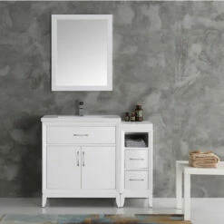 Fresca Cambridge 42" Antique Coffee Or White Traditional Bathroom Vanity With Mirror, Set Includes: Base Cabinet, Side Cabinet, Countertop/Sink Top, Faucet, Mirror, P-Trap, Pop-Up Drain And Installation Hardware -Allied Brass Shop fre fvn21 3012wh 2 s3