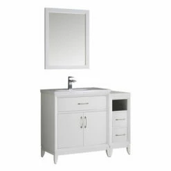 Fresca Cambridge 42" Antique Coffee Or White Traditional Bathroom Vanity With Mirror, Set Includes: Base Cabinet, Side Cabinet, Countertop/Sink Top, Faucet, Mirror, P-Trap, Pop-Up Drain And Installation Hardware -Allied Brass Shop fre fvn21 3012wh whitebackground s3