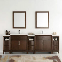 Fresca Cambridge 96" Antique Coffee Or White Double Sink Traditional Bathroom Vanity With Mirrors, Set Includes: (2) Base Cabinets, (3) Side Cabinets, (2) Countertop/Sinks, (2) Faucets, (2) Mirrors, (2) P-Traps, (2) Pop-Up Drains And Installation Hardware -Allied Brass Shop fre fvn21 96ac 2 s3
