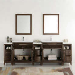 Fresca Cambridge 96" Antique Coffee Or White Double Sink Traditional Bathroom Vanity With Mirrors, Set Includes: (2) Base Cabinets, (3) Side Cabinets, (2) Countertop/Sinks, (2) Faucets, (2) Mirrors, (2) P-Traps, (2) Pop-Up Drains And Installation Hardware -Allied Brass Shop fre fvn21 96ac 3 s3