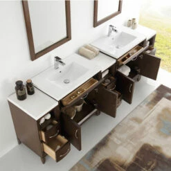 Fresca Cambridge 96" Antique Coffee Or White Double Sink Traditional Bathroom Vanity With Mirrors, Set Includes: (2) Base Cabinets, (3) Side Cabinets, (2) Countertop/Sinks, (2) Faucets, (2) Mirrors, (2) P-Traps, (2) Pop-Up Drains And Installation Hardware -Allied Brass Shop fre fvn21 96ac 4 s3