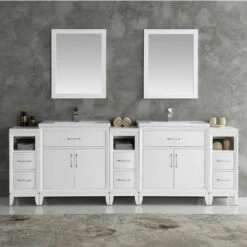 Fresca Cambridge 96" Antique Coffee Or White Double Sink Traditional Bathroom Vanity With Mirrors, Set Includes: (2) Base Cabinets, (3) Side Cabinets, (2) Countertop/Sinks, (2) Faucets, (2) Mirrors, (2) P-Traps, (2) Pop-Up Drains And Installation Hardware -Allied Brass Shop fre fvn21 96wh 2 s3