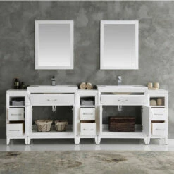Fresca Cambridge 96" Antique Coffee Or White Double Sink Traditional Bathroom Vanity With Mirrors, Set Includes: (2) Base Cabinets, (3) Side Cabinets, (2) Countertop/Sinks, (2) Faucets, (2) Mirrors, (2) P-Traps, (2) Pop-Up Drains And Installation Hardware -Allied Brass Shop fre fvn21 96wh 3 s3