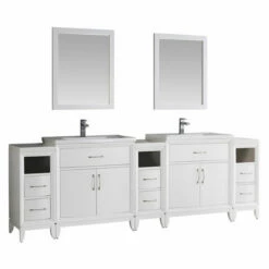 Fresca Cambridge 96" Antique Coffee Or White Double Sink Traditional Bathroom Vanity With Mirrors, Set Includes: (2) Base Cabinets, (3) Side Cabinets, (2) Countertop/Sinks, (2) Faucets, (2) Mirrors, (2) P-Traps, (2) Pop-Up Drains And Installation Hardware -Allied Brass Shop fre fvn21 96wh whitebackground s3