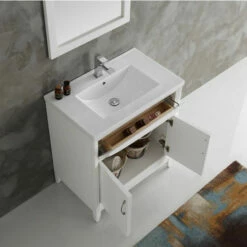 Fresca Cambridge 30" Antique Coffee Or White Traditional Bathroom Vanity With Mirror, Set Includes: Base Cabinet, Sink Top, Faucet, Mirror, P-Trap, Pop-Up Drain And Installation Hardware -Allied Brass Shop fre fvn2130wh 4 s3