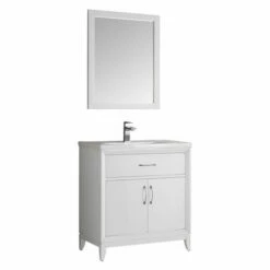 Fresca Cambridge 30" Antique Coffee Or White Traditional Bathroom Vanity With Mirror, Set Includes: Base Cabinet, Sink Top, Faucet, Mirror, P-Trap, Pop-Up Drain And Installation Hardware -Allied Brass Shop fre fvn2130wh whitebackground s3