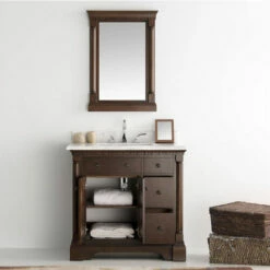 Fresca Kingston 36" Antique Coffee Traditional Bathroom Vanity With Mirror, Set Includes: Base Cabinet, Countertop W/ Backsplash, Undermount Sink, Faucet, Mirror, P-Trap, Pop-Up Drain And Installation Hardware -Allied Brass Shop fre fvn2236ac 3 s3
