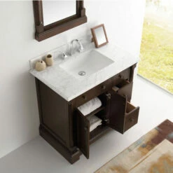 Fresca Kingston 36" Antique Coffee Traditional Bathroom Vanity With Mirror, Set Includes: Base Cabinet, Countertop W/ Backsplash, Undermount Sink, Faucet, Mirror, P-Trap, Pop-Up Drain And Installation Hardware -Allied Brass Shop fre fvn2236ac 4 s3