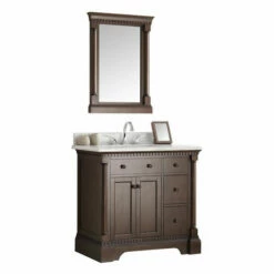 Fresca Kingston 36" Antique Coffee Traditional Bathroom Vanity With Mirror, Set Includes: Base Cabinet, Countertop W/ Backsplash, Undermount Sink, Faucet, Mirror, P-Trap, Pop-Up Drain And Installation Hardware