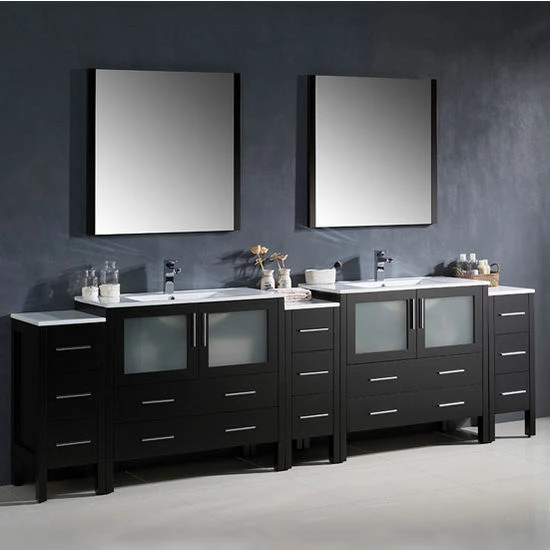 Fresca Torino 108" Modern Double Sink Bathroom Vanity With Integrated Sinks, Set Includes: (2) Base Cabinets, (3) Side Cabinets, (2) Countertops, (2) Undermount Sinks, (2) Faucets, (2) Mirrors, (2) P-Traps, (2) Pop-Up Drains And Installation Hardware 15 Fresca Torino 108" Modern Double Sink Bathroom Vanity With Integrated Sinks, Set Includes: (2) Base Cabinets, (3) Side Cabinets, (2) Countertops, (2) Undermount Sinks, (2) Faucets, (2) Mirrors, (2) P-Traps, (2) Pop-Up Drains And Installation Hardware - Image 15