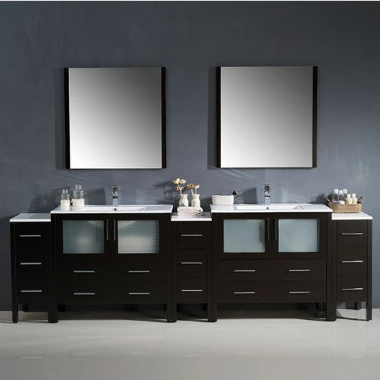 Fresca Torino 108" Modern Double Sink Bathroom Vanity With Integrated Sinks, Set Includes: (2) Base Cabinets, (3) Side Cabinets, (2) Countertops, (2) Undermount Sinks, (2) Faucets, (2) Mirrors, (2) P-Traps, (2) Pop-Up Drains And Installation Hardware 8 Fresca Torino 108" Modern Double Sink Bathroom Vanity With Integrated Sinks, Set Includes: (2) Base Cabinets, (3) Side Cabinets, (2) Countertops, (2) Undermount Sinks, (2) Faucets, (2) Mirrors, (2) P-Traps, (2) Pop-Up Drains And Installation Hardware - Image 8