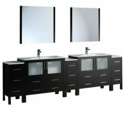 Fresca Torino 108" Modern Double Sink Bathroom Vanity With Integrated Sinks, Set Includes: (2) Base Cabinets, (3) Side Cabinets, (2) Countertops, (2) Undermount Sinks, (2) Faucets, (2) Mirrors, (2) P-Traps, (2) Pop-Up Drains And Installation Hardware 17 Fresca Torino 108" Modern Double Sink Bathroom Vanity With Integrated Sinks, Set Includes: (2) Base Cabinets, (3) Side Cabinets, (2) Countertops, (2) Undermount Sinks, (2) Faucets, (2) Mirrors, (2) P-Traps, (2) Pop-Up Drains And Installation Hardware -Allied Brass Shop fre fvn62 108es uns white background s3