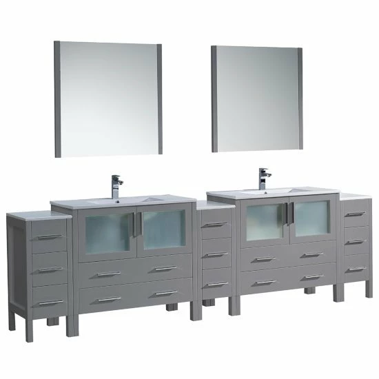 Fresca Torino 108" Modern Double Sink Bathroom Vanity With Integrated Sinks, Set Includes: (2) Base Cabinets, (3) Side Cabinets, (2) Countertops, (2) Undermount Sinks, (2) Faucets, (2) Mirrors, (2) P-Traps, (2) Pop-Up Drains And Installation Hardware 5 Fresca Torino 108" Modern Double Sink Bathroom Vanity With Integrated Sinks, Set Includes: (2) Base Cabinets, (3) Side Cabinets, (2) Countertops, (2) Undermount Sinks, (2) Faucets, (2) Mirrors, (2) P-Traps, (2) Pop-Up Drains And Installation Hardware - Image 5