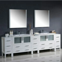 Fresca Torino 108" Modern Double Sink Bathroom Vanity With Integrated Sinks, Set Includes: (2) Base Cabinets, (3) Side Cabinets, (2) Countertops, (2) Undermount Sinks, (2) Faucets, (2) Mirrors, (2) P-Traps, (2) Pop-Up Drains And Installation Hardware
