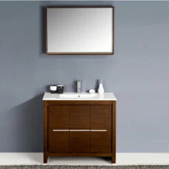 Fresca Allier 36" Wenge Or Antique White Modern Bathroom Vanity With Mirror, Set Includes: Base Cabinet, Countertop/Sink Top, Faucet, Mirror W/ Shelf, P-Trap, Pop-Up Drain And Installation Hardware -Allied Brass Shop fre fvn8136wg 2 s3
