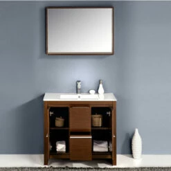 Fresca Allier 36" Wenge Or Antique White Modern Bathroom Vanity With Mirror, Set Includes: Base Cabinet, Countertop/Sink Top, Faucet, Mirror W/ Shelf, P-Trap, Pop-Up Drain And Installation Hardware -Allied Brass Shop fre fvn8136wg 3 s3