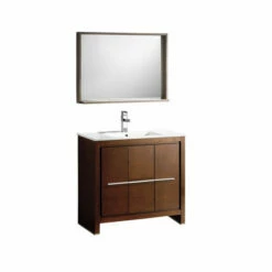 Fresca Allier 36" Wenge Or Antique White Modern Bathroom Vanity With Mirror, Set Includes: Base Cabinet, Countertop/Sink Top, Faucet, Mirror W/ Shelf, P-Trap, Pop-Up Drain And Installation Hardware -Allied Brass Shop fre fvn8136wg white background s3