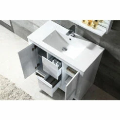 Fresca Allier 36" Wenge Or Antique White Modern Bathroom Vanity With Mirror, Set Includes: Base Cabinet, Countertop/Sink Top, Faucet, Mirror W/ Shelf, P-Trap, Pop-Up Drain And Installation Hardware -Allied Brass Shop fre fvn8136wh 4 s3