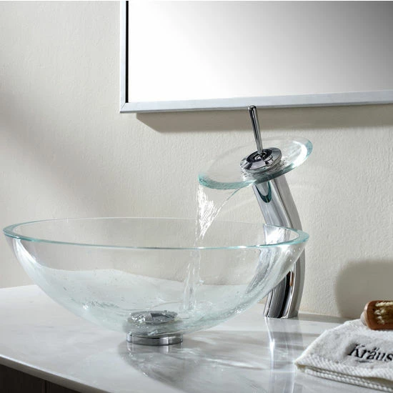 Kraus Crystal Clear Glass Vessel Sink With Pop-Up Drain & Mounting Ring 4 Kraus Crystal Clear Glass Vessel Sink With Pop-Up Drain & Mounting Ring - Image 4