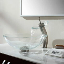 Kraus Crystal Clear Glass Vessel Sink With Pop-Up Drain & Mounting Ring