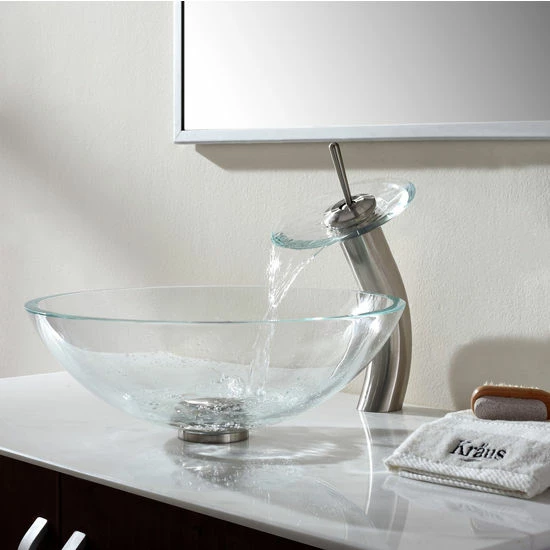 Kraus Crystal Clear Glass Vessel Sink With Pop-Up Drain & Mounting Ring 1 Kraus Crystal Clear Glass Vessel Sink With Pop-Up Drain & Mounting Ring