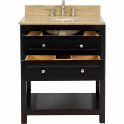 Jeffrey Alexander Astoria Modern Vanity With Marble Top & Porcelain Sink, Espresso, 30"W X 22"D X 36"H -Allied Brass Shop jea bathroom vanities van092 30 t open s3
