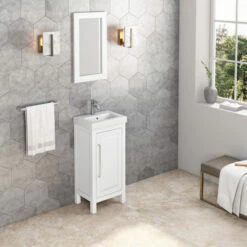 Jeffrey Alexander Cade Single Bowl Vanity Base With Porcelain Vessel Sink Top, 18" W Base Cabinet