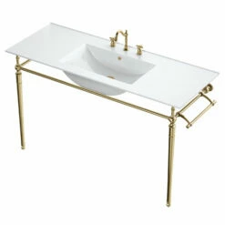 James Martin Furniture Westley Wall Mounted Single Rectangle Console Sink With Brass Or Chrome Stand And Towel Rack, 47-3/16" Wide 9 James Martin Furniture Westley Wall Mounted Single Rectangle Console Sink With Brass Or Chrome Stand And Towel Rack, 47-3/16" Wide -Allied Brass Shop jmf 319v47.2brscrm 2 s3