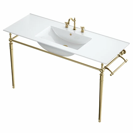 James Martin Furniture Westley Wall Mounted Single Rectangle Console Sink With Brass Or Chrome Stand And Towel Rack, 47-3/16" Wide 4 James Martin Furniture Westley Wall Mounted Single Rectangle Console Sink With Brass Or Chrome Stand And Towel Rack, 47-3/16" Wide - Image 4