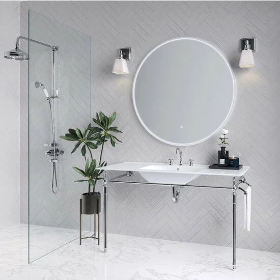 James Martin Furniture Westley Wall Mounted Single Rectangle Console Sink With Brass Or Chrome Stand And Towel Rack, 47-3/16" Wide 1 James Martin Furniture Westley Wall Mounted Single Rectangle Console Sink With Brass Or Chrome Stand And Towel Rack, 47-3/16" Wide