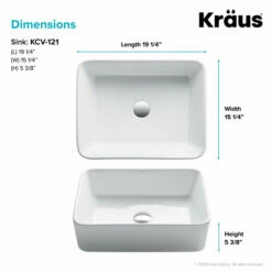 Kraus Elavo™ Modern Rectangular Vessel White 19" W Porcelain Ceramic Bathroom Sink Set With Ramus™ Faucet And Pop-Up Drain In Matte Black Or Stainless Steel -Allied Brass Shop krs c kcv 121 1220mb 3 s3