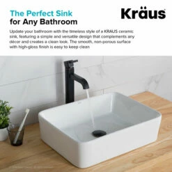 Kraus Elavo™ Modern Rectangular Vessel White 19" W Porcelain Ceramic Bathroom Sink Set With Ramus™ Faucet And Pop-Up Drain In Matte Black Or Stainless Steel -Allied Brass Shop krs c kcv 121 1220mb 4 s3