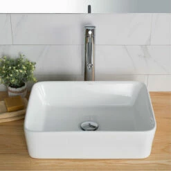 Kraus Elavo™ Modern Rectangular Vessel White 19" W Porcelain Ceramic Bathroom Sink Set With Ramus™ Faucet And Pop-Up Drain In Matte Black Or Stainless Steel -Allied Brass Shop krs c kcv 121 1220sfs 1 s3