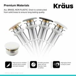 Kraus Pop-Up Drain With Porcelain Ceramic Top For Bathroom Sink Without Overflow -Allied Brass Shop krs pu 20gwh 03 s3