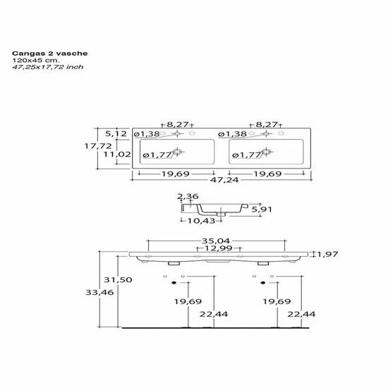 Nameeks Built In Or Wall Mounted Ceramic Double Washbasin With Overflow, 47-1/5" W X 17-7/10" D, White 1 Nameeks Built In Or Wall Mounted Ceramic Double Washbasin With Overflow, 47-1/5" W X 17-7/10" D, White