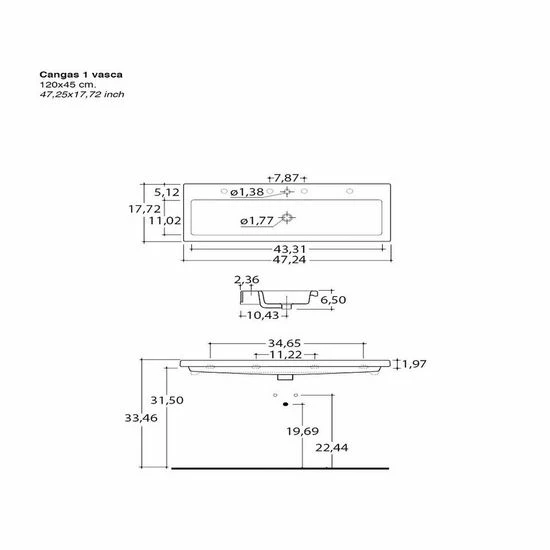 Nameeks Built In Or Wall Mounted Ceramic Washbasin With Overflow, 47-1/5" W X 17-7/10" D, White 1 Nameeks Built In Or Wall Mounted Ceramic Washbasin With Overflow, 47-1/5" W X 17-7/10" D, White