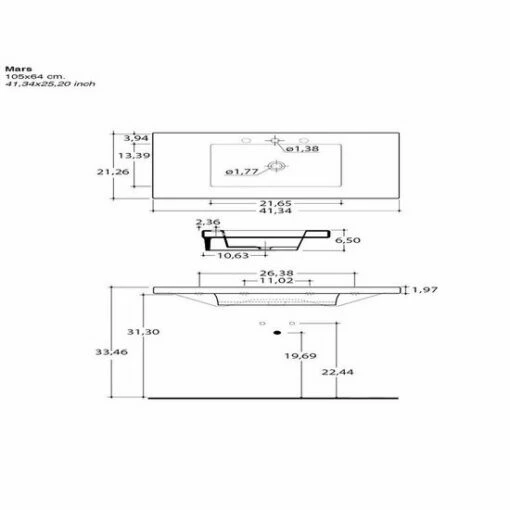 Nameeks Built In Or Wall Mounted Ceramic Washbasin With Overflow, 41-3/10" W X 21-3/10" D, White -Allied Brass Shop nm marsmar03011 105s s3