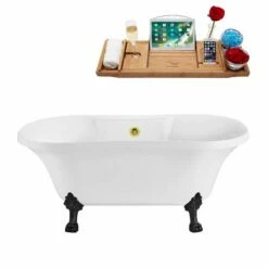 Streamline 60'' Soaking Clawfoot Tub, Included External Drain And FREE Natural Bamboo Wood Tray With Multiple Clawfoot And Drain Finishes -Allied Brass Shop str n100bl gld 1t s3