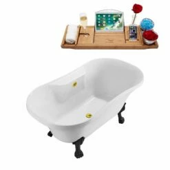 Streamline 60'' Soaking Clawfoot Tub, Included External Drain And FREE Natural Bamboo Wood Tray With Multiple Clawfoot And Drain Finishes -Allied Brass Shop str n100bl gld 3t s3