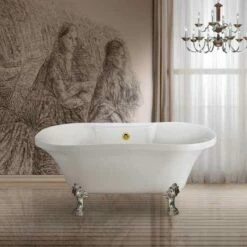 Streamline 60'' Soaking Clawfoot Tub, Included External Drain And FREE Natural Bamboo Wood Tray With Multiple Clawfoot And Drain Finishes -Allied Brass Shop str n100ch gld 2t s3