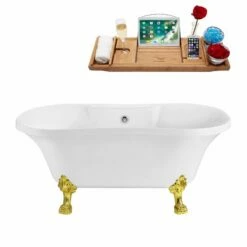 Streamline 60'' Soaking Clawfoot Tub, Included External Drain And FREE Natural Bamboo Wood Tray With Multiple Clawfoot And Drain Finishes -Allied Brass Shop str n100gld ch 1t s3