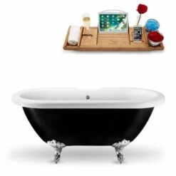 Streamline 59'' Or 67'' Black Or White Exterior Clawfoot Tub, Included External Drain And FREE Natural Bamboo Wood Tray With Multiple Clawfoot And Drain Finishes -Allied Brass Shop str n1120ch ch 1 s3