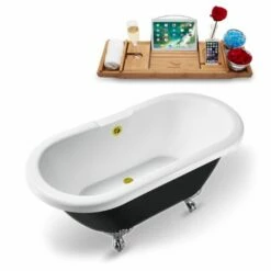 Streamline 59'' Or 67'' Black Or White Exterior Clawfoot Tub, Included External Drain And FREE Natural Bamboo Wood Tray With Multiple Clawfoot And Drain Finishes -Allied Brass Shop str n1120ch gld 2 s3