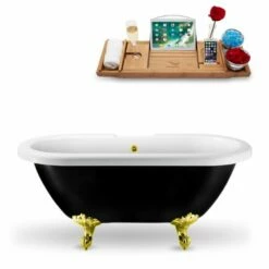Streamline 59'' Or 67'' Black Or White Exterior Clawfoot Tub, Included External Drain And FREE Natural Bamboo Wood Tray With Multiple Clawfoot And Drain Finishes -Allied Brass Shop str n1120gld gld 1 s3