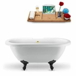 Streamline 59'' Or 67'' Black Or White Exterior Clawfoot Tub, Included External Drain And FREE Natural Bamboo Wood Tray With Multiple Clawfoot And Drain Finishes -Allied Brass Shop str n1121bl gld 1 s3