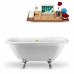 Streamline 59'' Or 67'' Black Or White Exterior Clawfoot Tub, Included External Drain And FREE Natural Bamboo Wood Tray With Multiple Clawfoot And Drain Finishes -Allied Brass Shop str n1121ch gld 1 s3