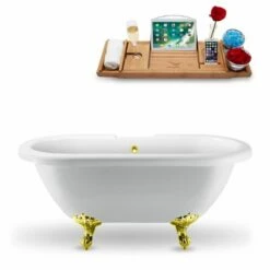 Streamline 59'' Or 67'' Black Or White Exterior Clawfoot Tub, Included External Drain And FREE Natural Bamboo Wood Tray With Multiple Clawfoot And Drain Finishes -Allied Brass Shop str n1121gld gld 1 s3